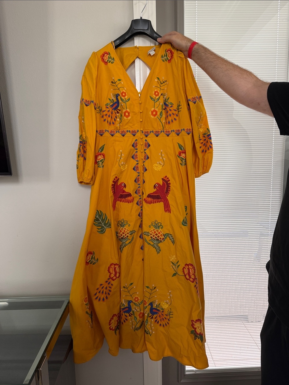 Monsoon Mustard Maxi Dress with Multicolor Bird Embroidery